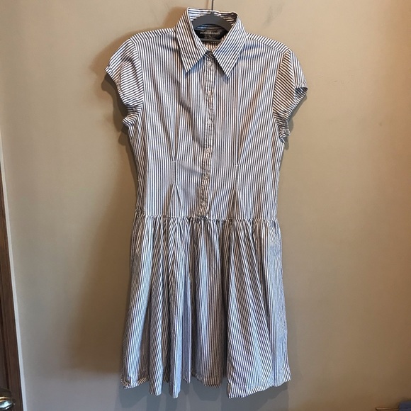 Norma Kamali Cap Sleeve Woven Shirt Dress Mattress Tick - Picture 4 of 9